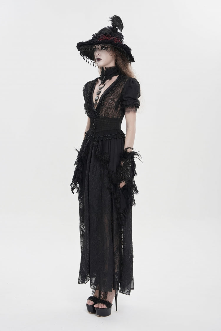 V Collar Short Sleeve Hanayome Lace Gothic Wedding Dress