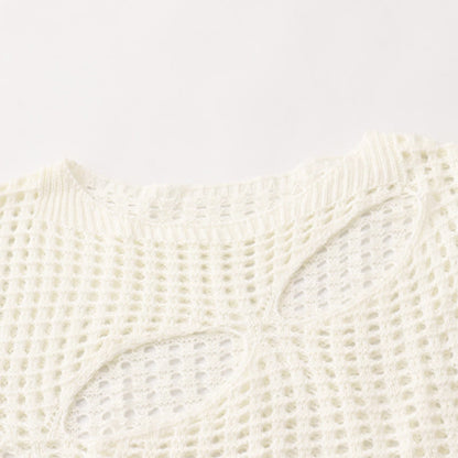 Crochet Dress Out Crop Top Hollow Green Drawstring