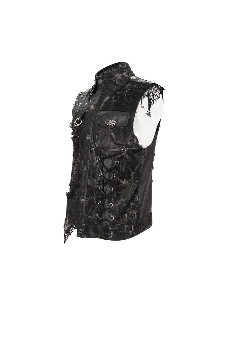 Men's Punk Vest with Skull Sheep Print and Tie-Dye Accent
