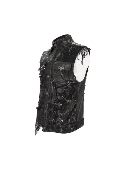Men's Punk Vest with Skull Sheep Print and Tie-Dye Accent