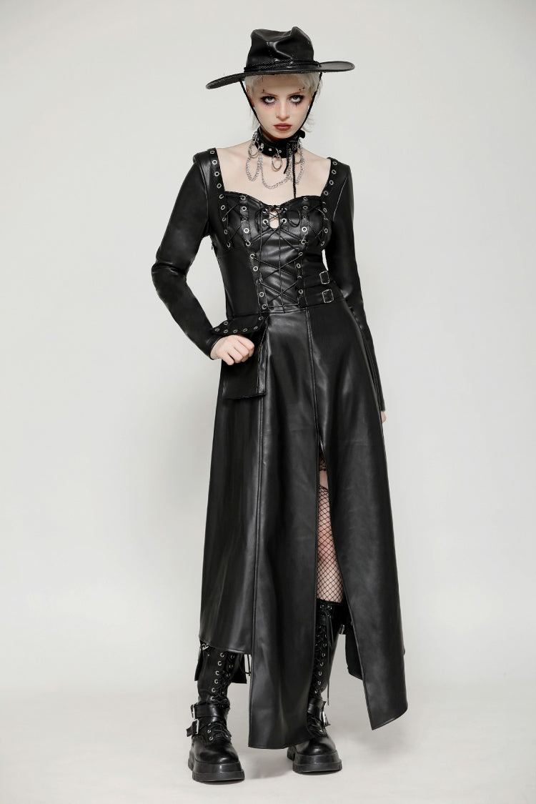 Jet Black Cut-Out Side Slit Asymmetrical Hem Punk Dress