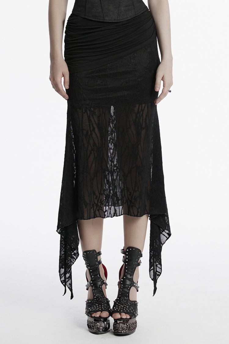 Ruched Mesh Asymmetric Black Fishtail Skirt Punk Women's Style