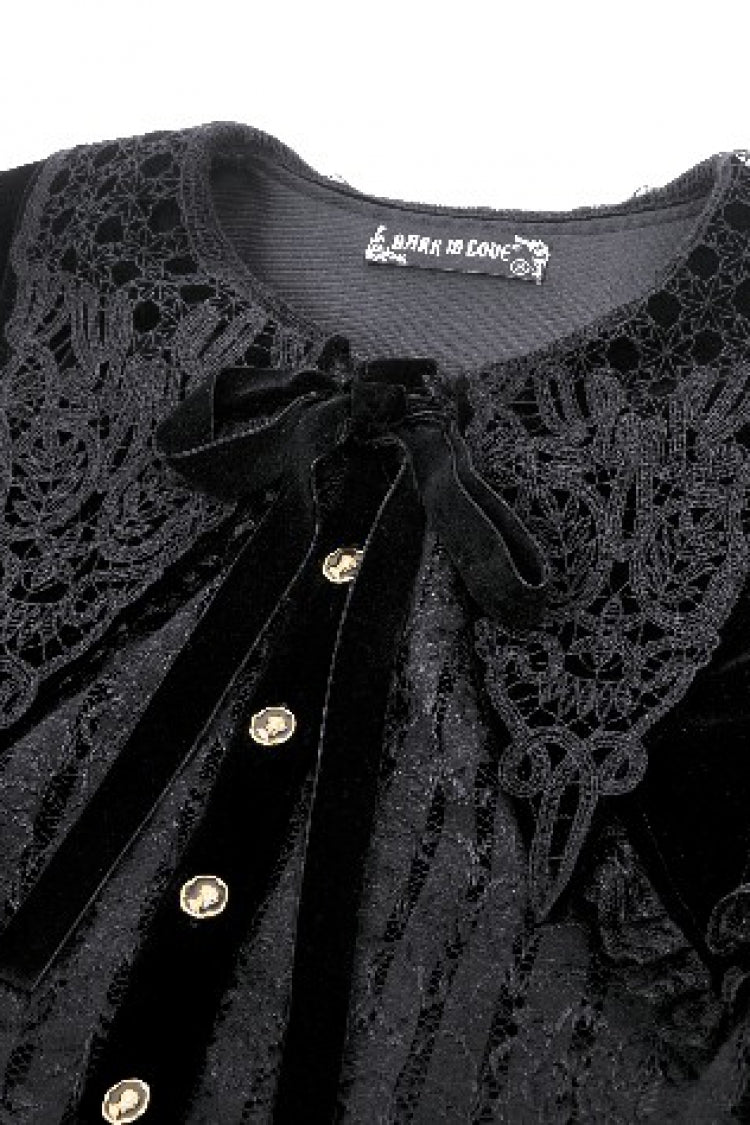Obsidian Lace Velvet Mini Dress with Long Sleeves