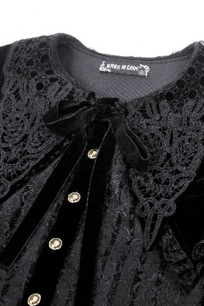 Obsidian Lace Velvet Mini Dress with Long Sleeves