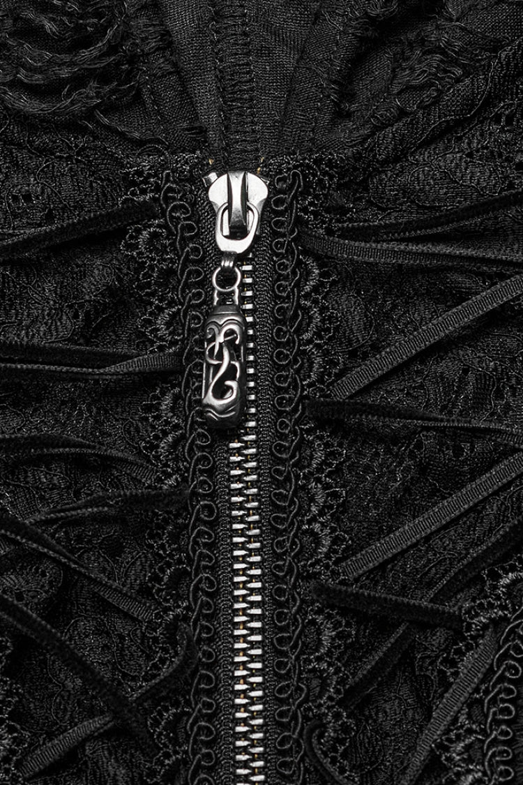 Hooded Goth Dress with Zipper and Lace Accents