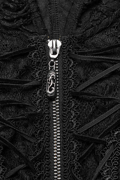 Hooded Goth Dress with Zipper and Lace Accents