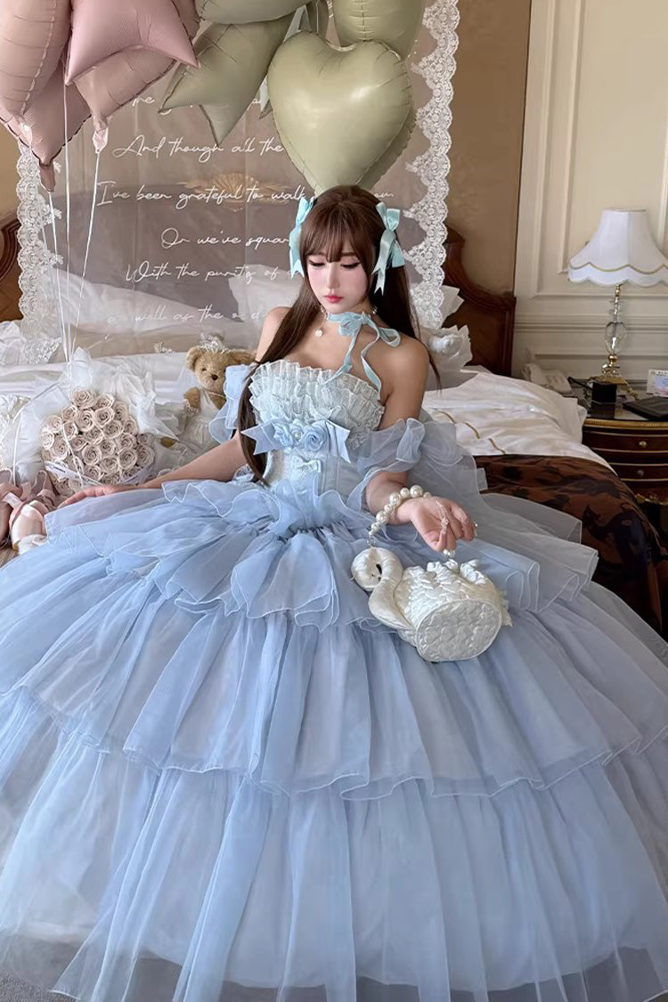 Multi-Layered Sleeveless Dress with Hanayome Bow and Ruffles