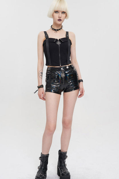 Dark Adjustable Strap Knit Corset Vest with Front Snap Zippers
