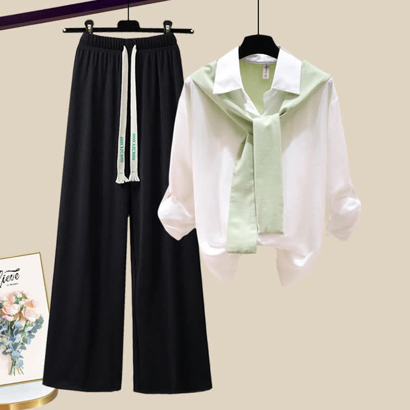 Stripe Casual Print Pants Wide Shirt Leg