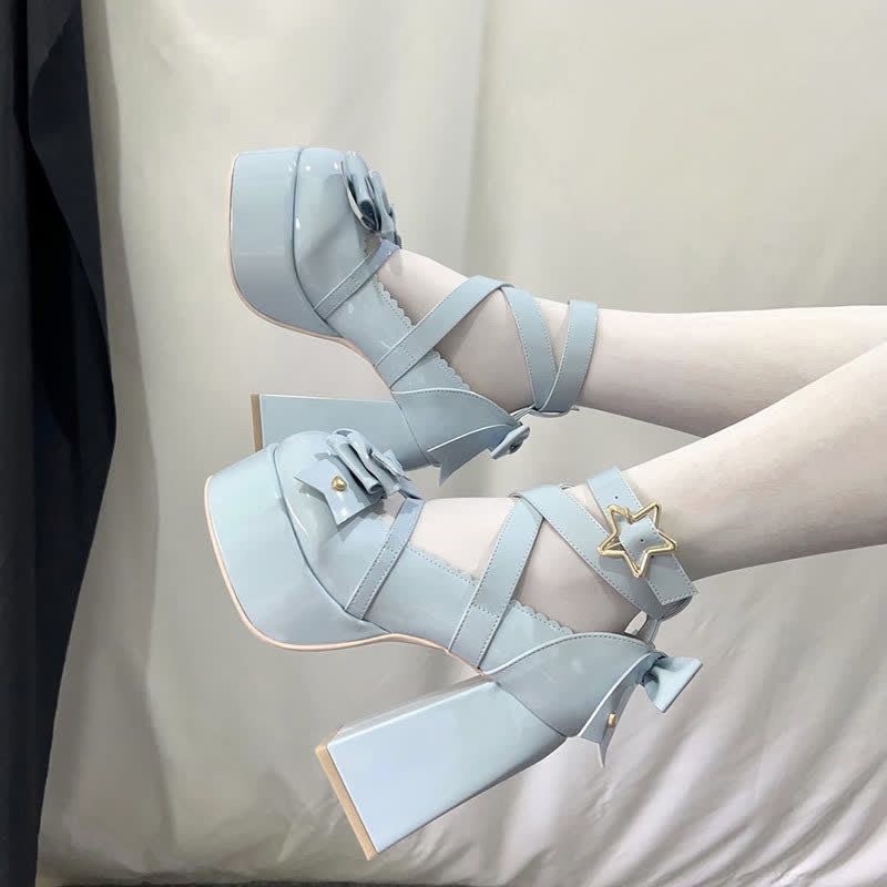 Chaussures Lolita à talons hauts avec nœud et boucle en étoile