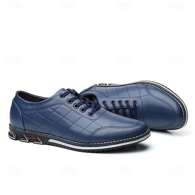 Men's Quilted Blue Faux Leather Sneakers - Stylish Lace-Up