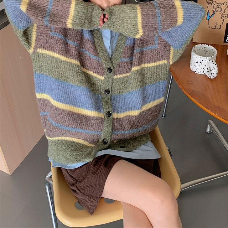 Autumn Aesthetic Striped Cardigan