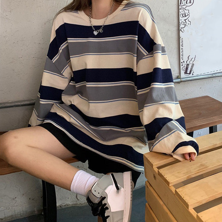 aesthetic striped long sleeve sweatshirt - boogzel clothing - aesthetic outfits