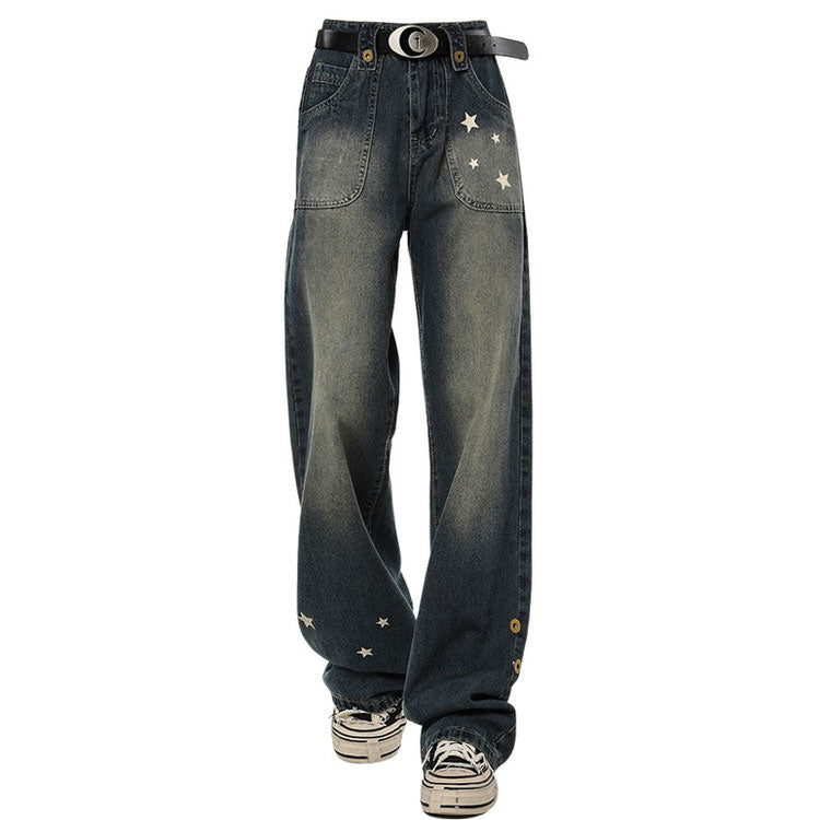 Jeans mit weitem Bein und Sternenmuster