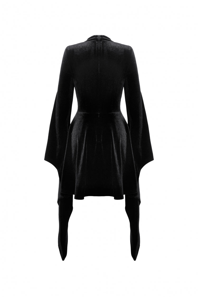 Velvet Gothic Wedding Gown with Mesh and Lace-Up Details