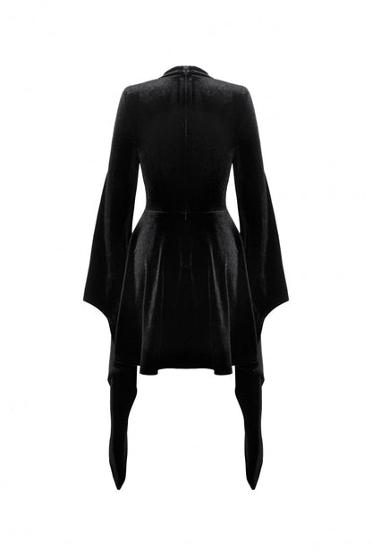 Velvet Gothic Wedding Gown with Mesh and Lace-Up Details