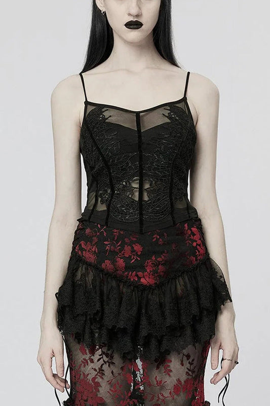 Sheer Lace Trim Gothic Sleeveless Sling Top in Black - NoirEdge