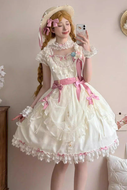 Sakura's Spring Resonance Sleeveless Ruffled Bow Sweet Lolita JSK Short in Yellow