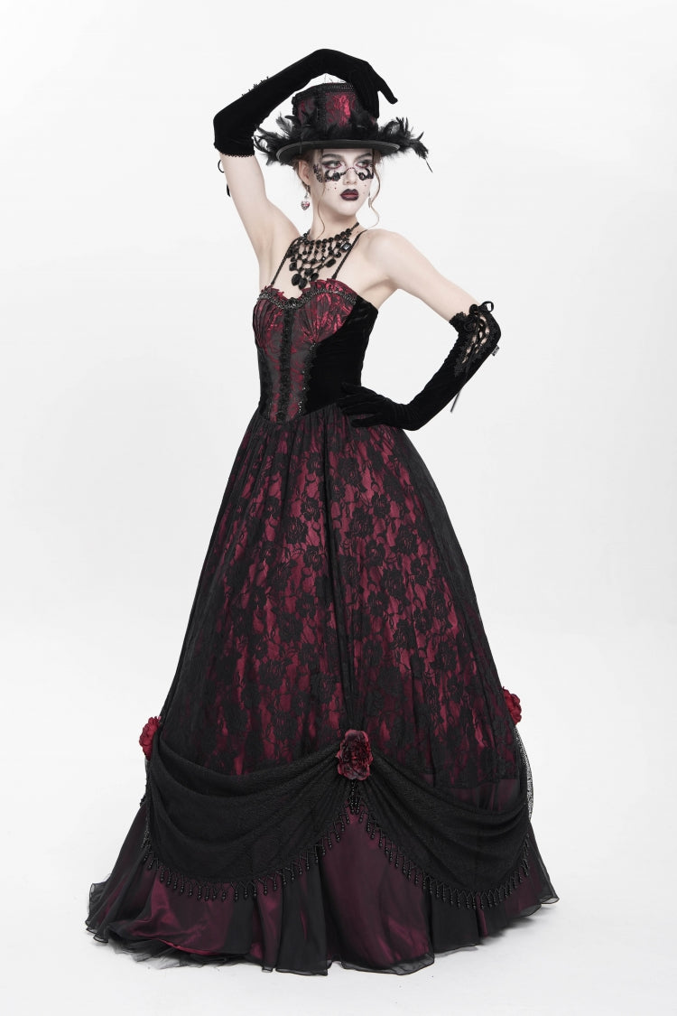 Jacquard Floral Beaded Gothic Long Slip Dress