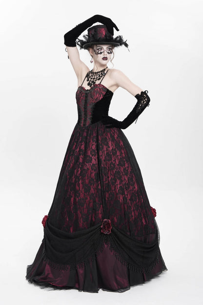 Jacquard Floral Beaded Gothic Long Slip Dress