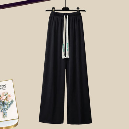 Stripe Casual Print Pants Wide Shirt Leg