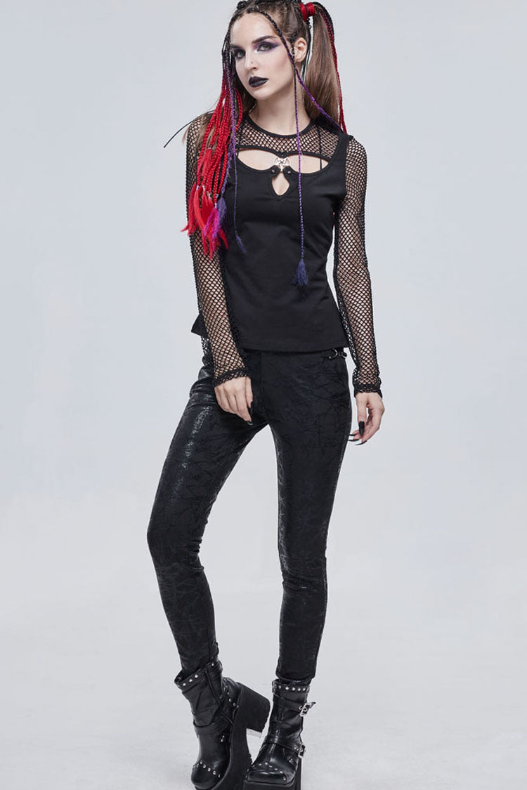 Morbid Metallic Buckle Accent Knit Faux Leather Leggings