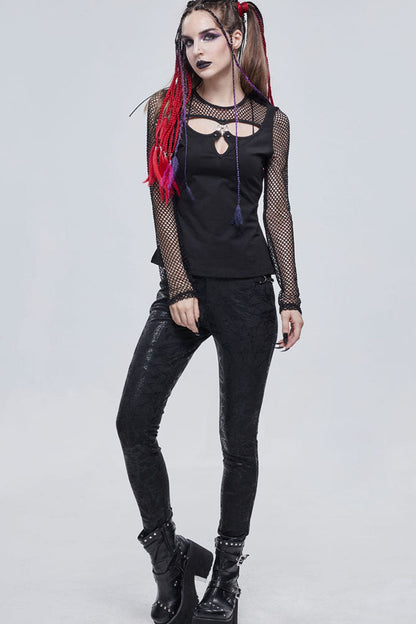 Morbid Metallic Buckle Accent Knit Faux Leather Leggings