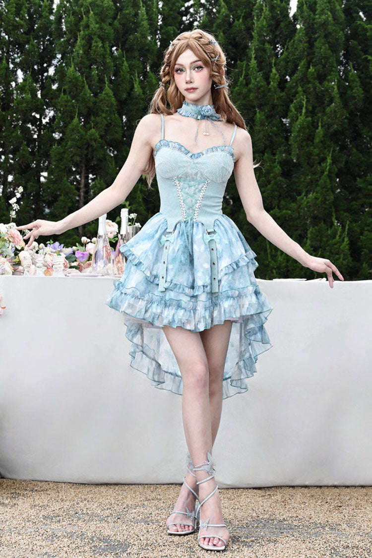 Tie-Dyed Train JSK with Double Ruffle Bow and Lace