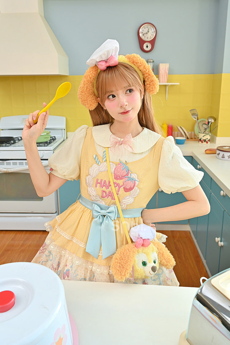 Radiant Short-Sleeve Layered Bow Lace Princess Dress