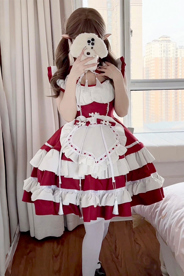 Scarlet and Ivory Love Double Layer Ruffle Bow Sweet Plus Size Chinese Lolita Dress