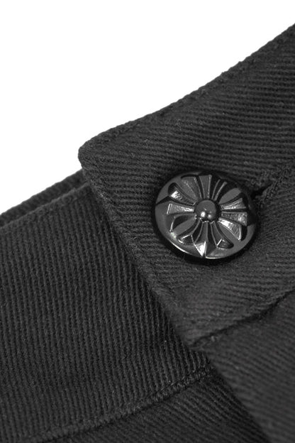 Gothic Side Button Flocked Detail Dress Trousers