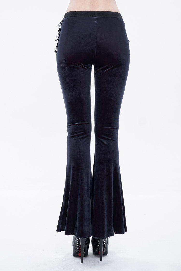 Velvet Low-Rise Ribbon Cutout Flare Gothic Pants