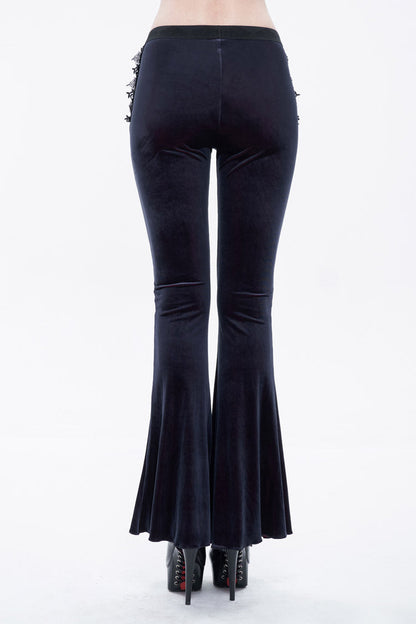 Velvet Low-Rise Ribbon Cutout Flare Gothic Pants