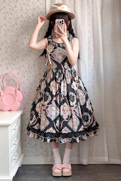 Rose Tea Sleeveless Jumper Dress with Bow