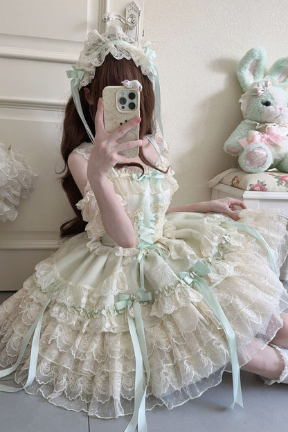 Emerald Layered Lace-Up Ballet Lolita JSK - Ribbon Heart