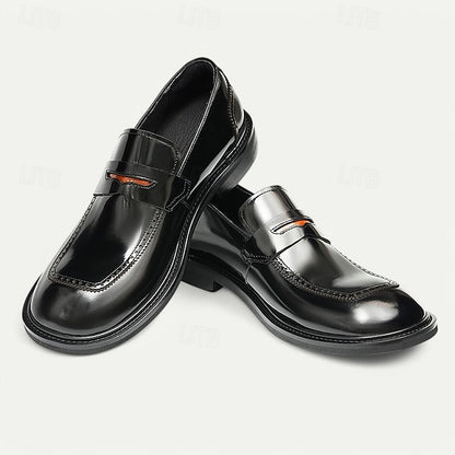 Men's Black Premium Cowhide Slip-On Loafers with Decorative
