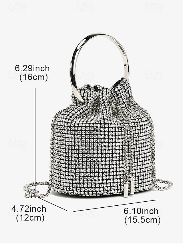 Bucket Bag Sparkling Silver Women's Rhinestone with Metal