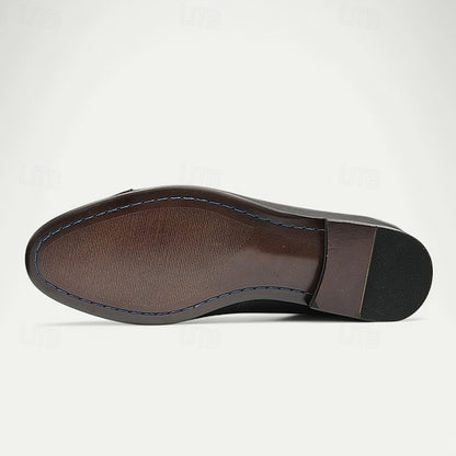 Men's Brown Leather Tassel Loafers with Brogue Detailing,