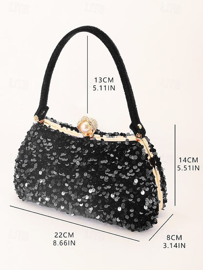 Pearl Sequin Black Accent – with Clutch Women's Evening