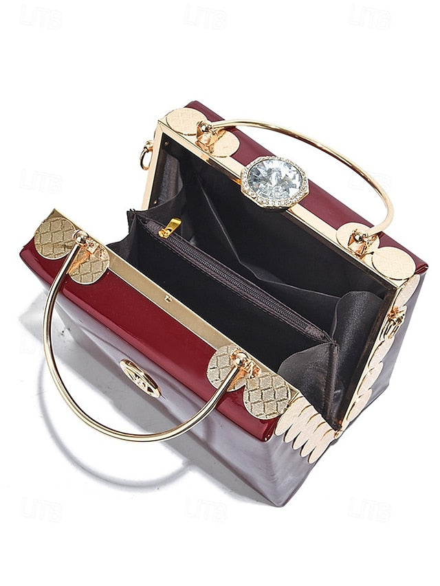 Leather Gold with Handbag Women's Evening Burgundy Patent