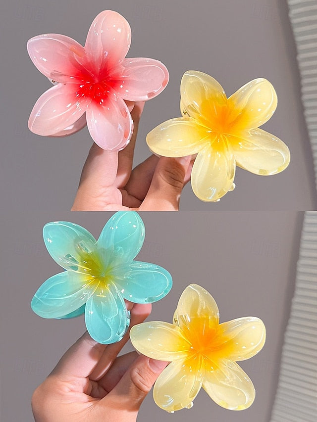 Tropical 6PCS Plumeria Resin Hawaiian Hair – Flower Clips