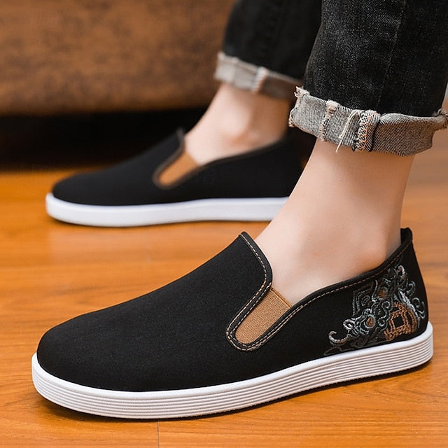 Men's Embroidered Canvas Slip-On Shoes – Casual and