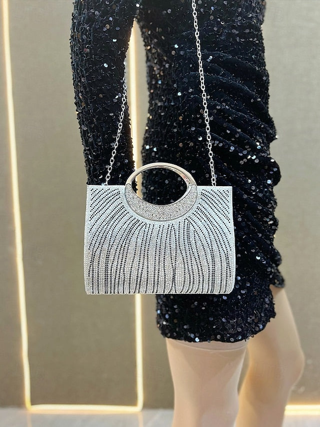 with – Round Handle Rhinestone Bag Women's Clutch Evening