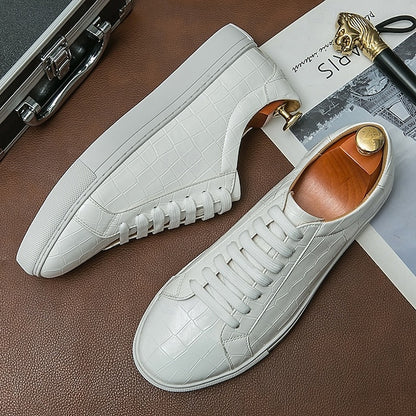Men's White Crocodile Pattern Casual Sneakers – Stylish