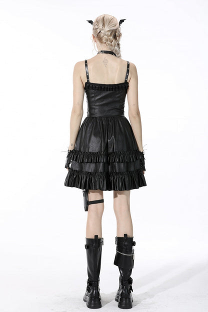 Layered Strap Gothic Dress with Buckles and Zippers