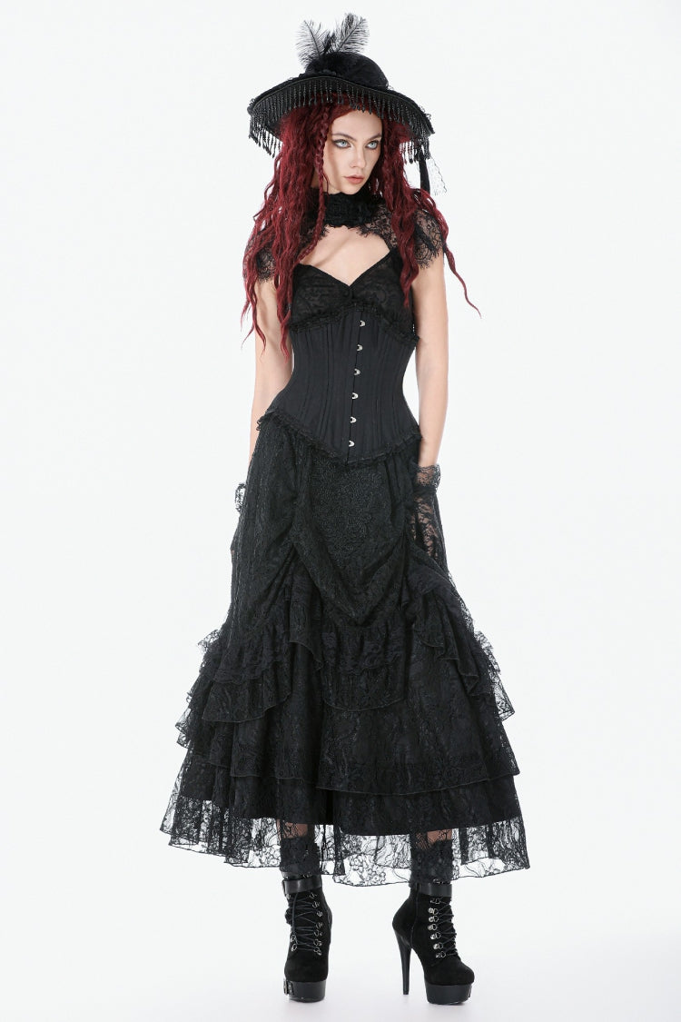 Underbust Corset with Lace-Up and Asymmetric Hem - NoirEdge