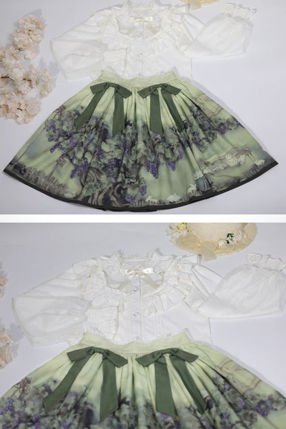 Green Grapes Vines Print Bowknot Lolita Skirt