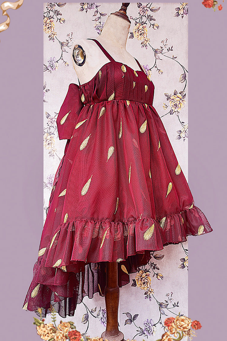 Feather Snowflake Embroidery Print Sleeveless Ruffle Bow Sweet JSK Dress