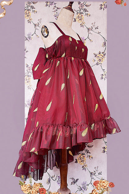 Feather Snowflake Embroidery Print Sleeveless Ruffle Bow Sweet JSK Dress