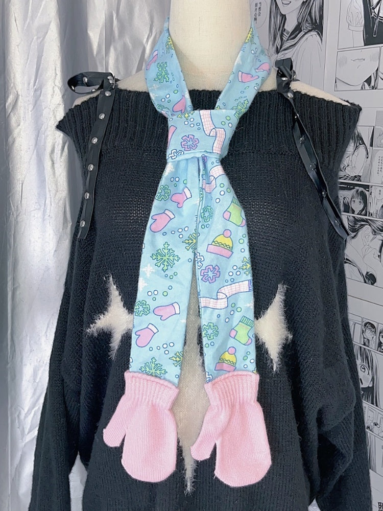 Y2KBlueFairy Kei Cartoon Print Gloves-shaped Scarf